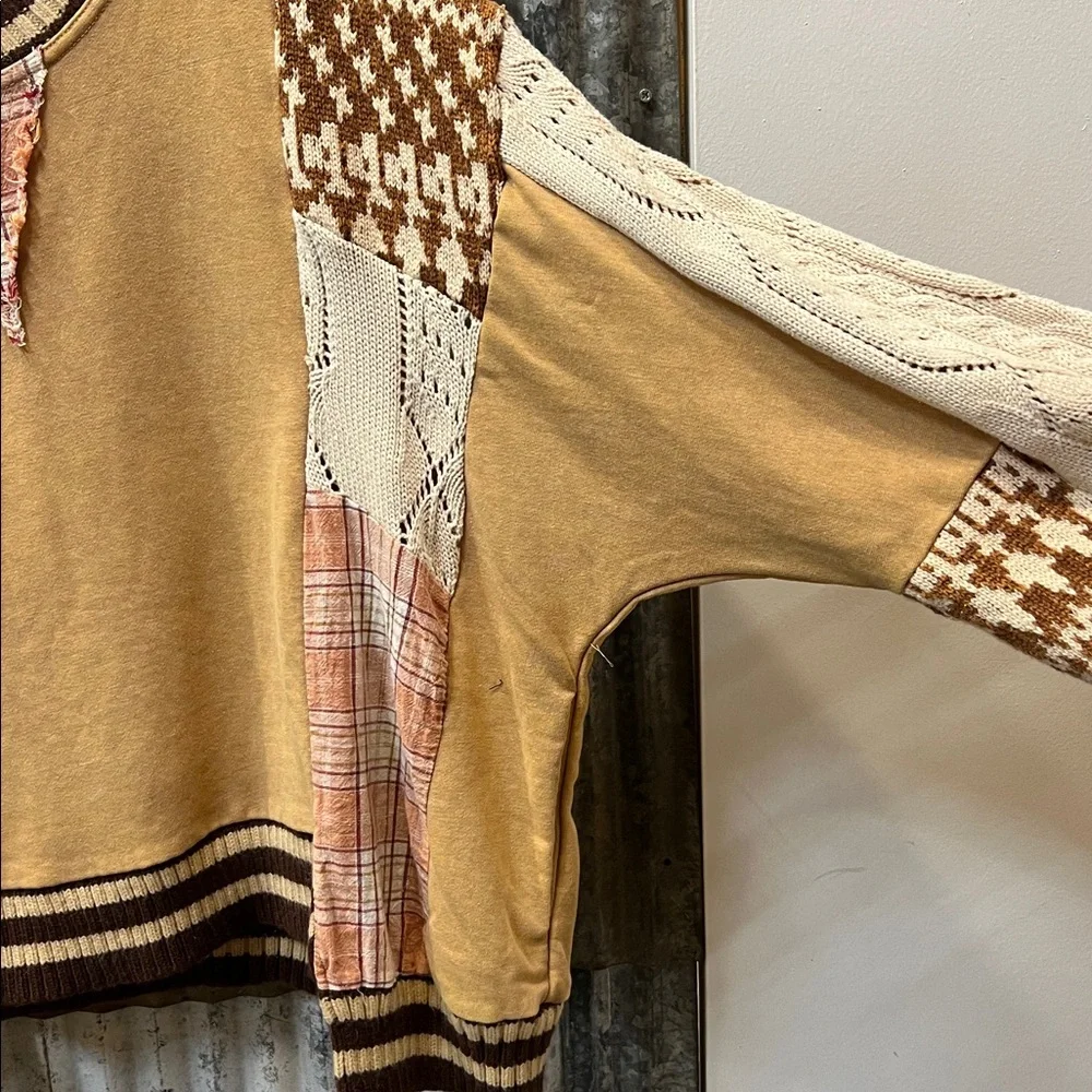 Oli & Hali Patchwork Beige Cream and Brown Knit Pullover